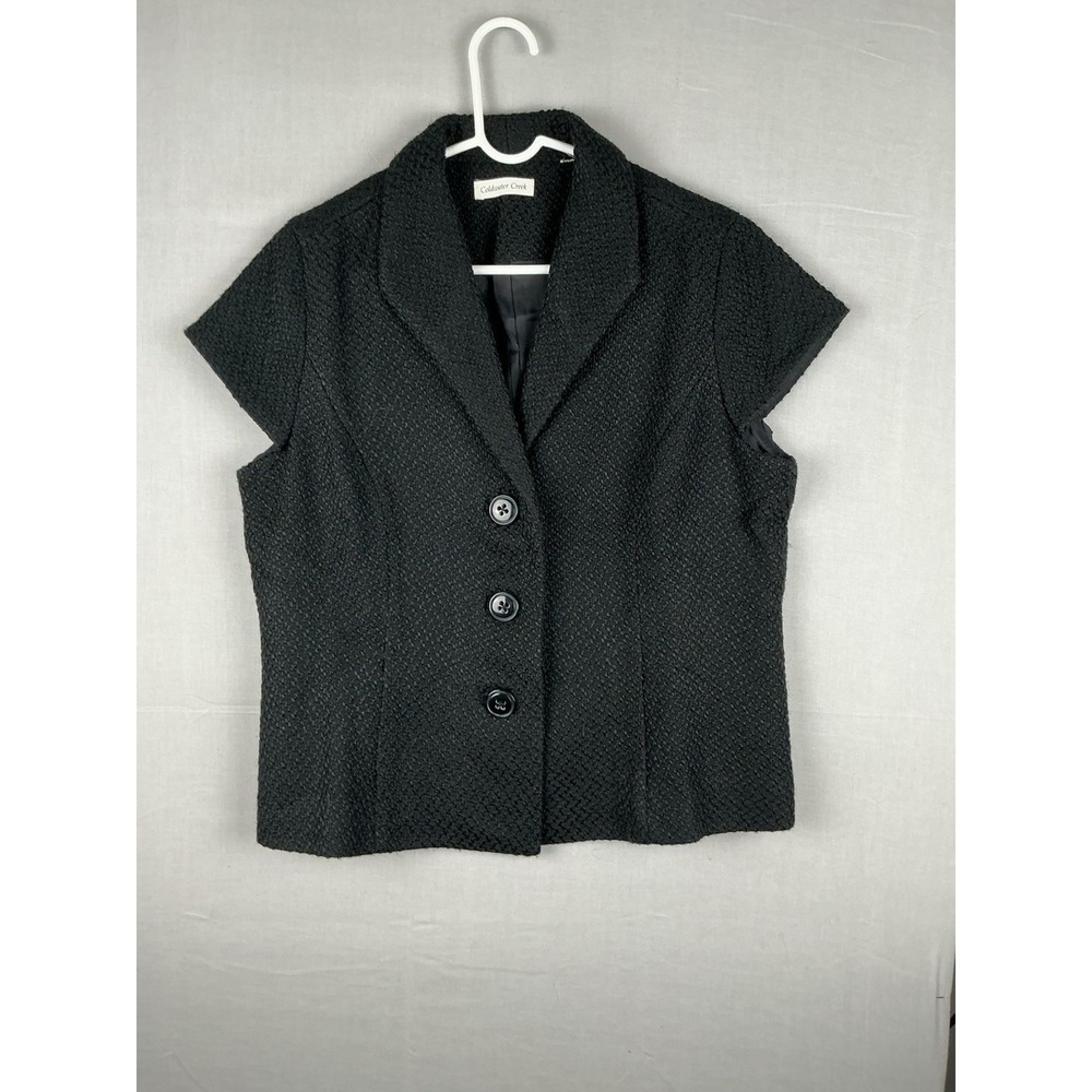 Coldwater‎ Creek Womens Blazer Jacket Black Textured 3 Button Short Sleeve